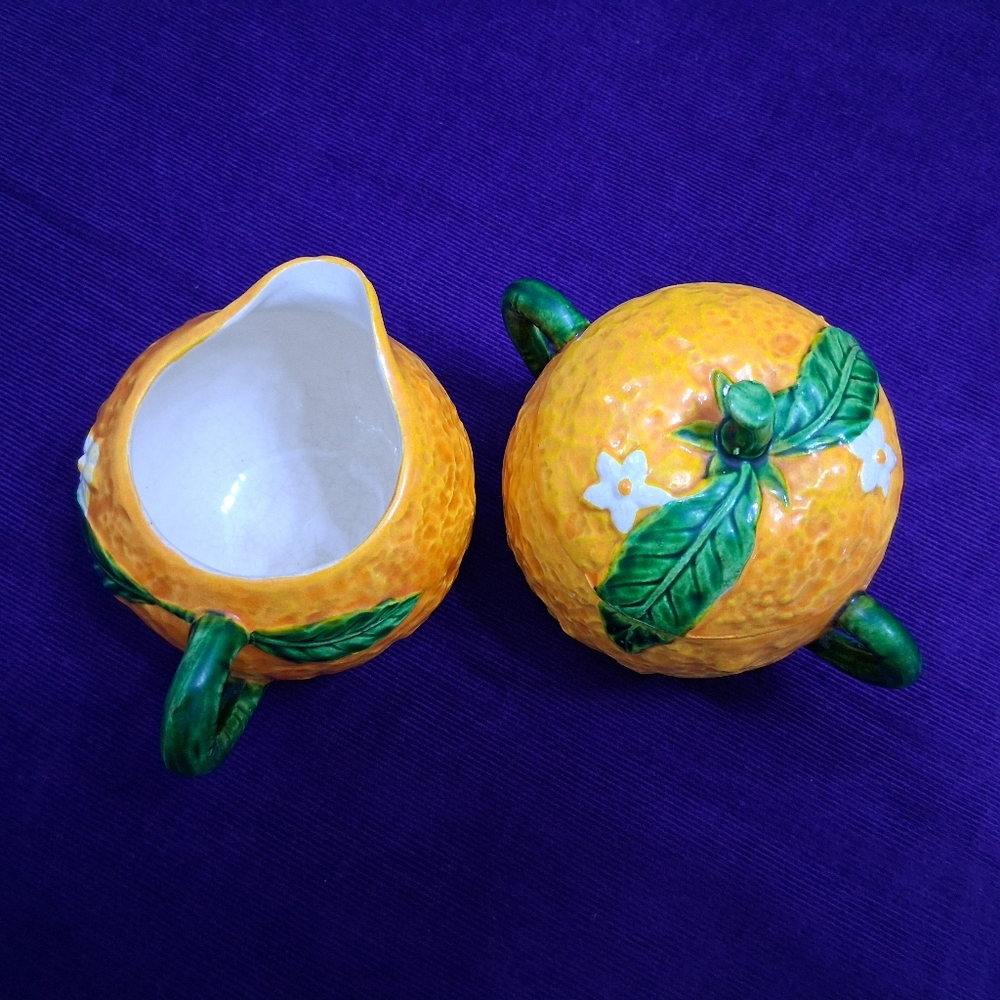 Vintage Maruhon Ware Orange Fruit Creamer And Sugar Bowl Set 1940s Japan - Picture 4 of 14